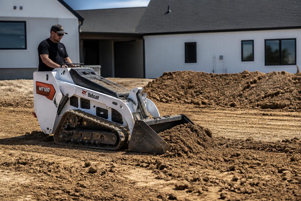 Bobcat MT120 on a cleared, string-lined lot prepared for a concrete pour